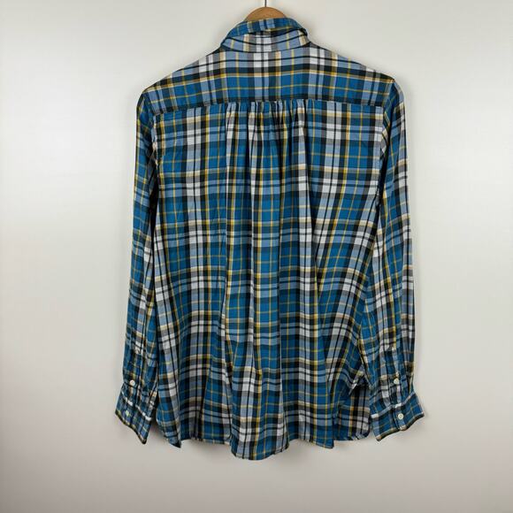 Ralph Lauren Denim & Supply Womens Utility Blue Yellow Plaid Button Down Shirt L - Picture 7 of 11
